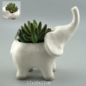Elephant Planter Vase White Pottery Animal Pot