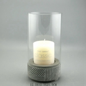 Concrete Candle Holder with glass shade and white painted line