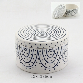 Ceramic Trinket Box White and Blue Lid