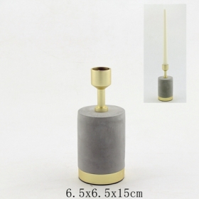 Satin Brass Metal Candle Holder with Concrete Base