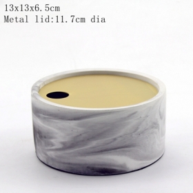 Marble Effect Concrete Box with Gold Metal Lid