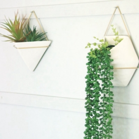 Ceramic Wall Planters with Rose Gold Metal Wire