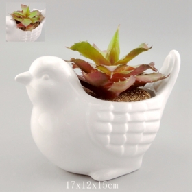 Cute Mini Ceramic Bird Planter White