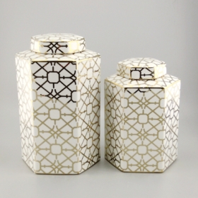 Hand Painted Gold Pattern Ceramic Canister With Lid