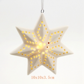 Ceramic christmas tree star bisquie white led light