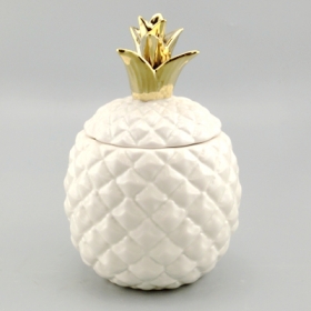 Ceramic White Decorative Pineapple Jar With Gold Lid