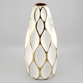 Gold lines honeycomb ceramic white vase