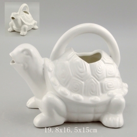 Handmade Tortoise Planter Pitcher White Turtle Ceramic Pitcher