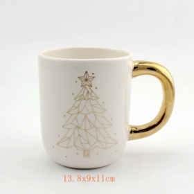 Gold Handle Gold Decal Ceramic Christmas Mug