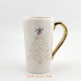 Tall Porcelain Mug with Gold Pattern and Gold Handle