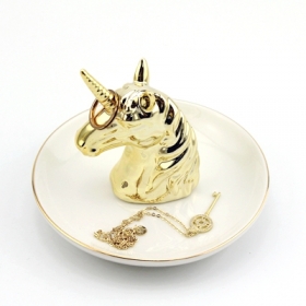 Ceramic Unicorn Trinket Dishes Gold and white base