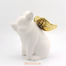 Large White Decorative Coin Piggy Bank Off White Gold Wings