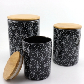 Ceramic Flour Storage Container Set of 3 Black Color with Bamboo Top