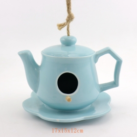 Blue Ceramic Teapot Birdhouse Bird Feeder Designs
