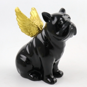 Black Dog Ornaments with Gold Angel Wings Home Decor