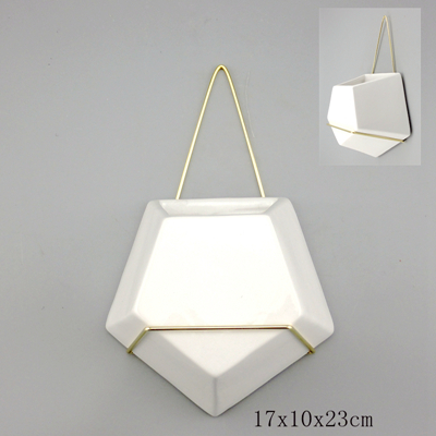 cream ceramic plant pots with gold metal wire