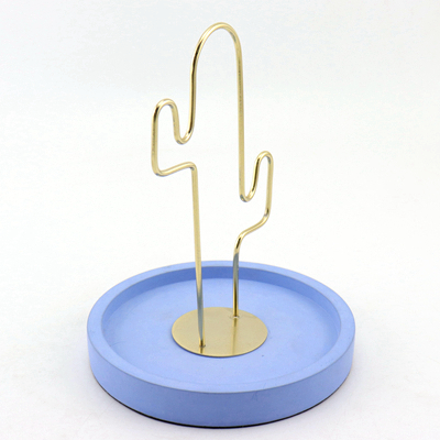 Metal Cactus Jewelry Stand with Cement Tray