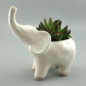 Elephant Planter Vase White Pottery Animal Pot