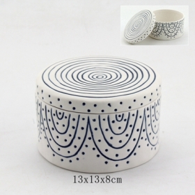 Ceramic Trinket Box White and Blue Lid