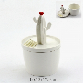 Ceramic Cactus Ring Holder with Container