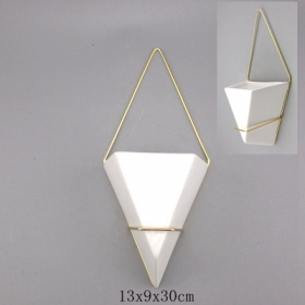 Ceramic Wall Planter with Metal Shiny Gold