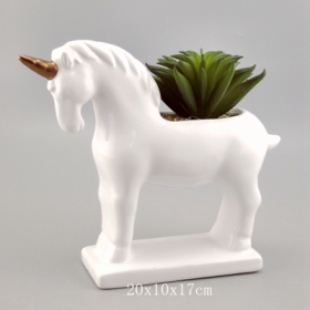 Ceramic Unicorn Succulent Planter with Gold Horn