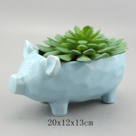 4'' Ceramic Pig Planter White Grey Pink Blue