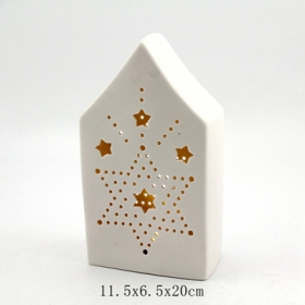White ceramic christmas houses hollow out with led