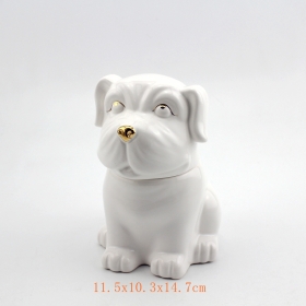 White ceramic dog cookie jars with gold paint