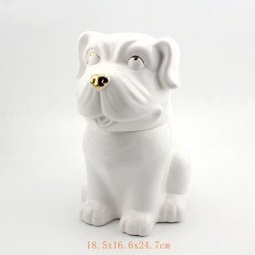 White ceramic dog cookie jars with gold paint