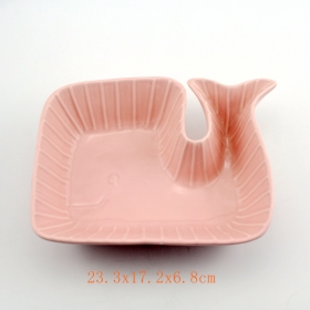 Green and pink whale ceramic bowl food container
