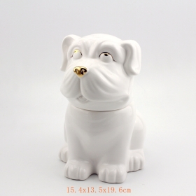 White ceramic dog cookie jars with gold paint