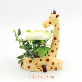 Ceramic Giraffe Planter with Silk Flowers