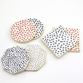 Square ceramic coaster sets with gold rim