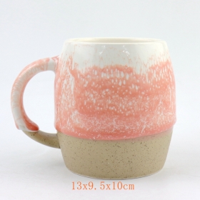 Artisan Natural Clay and Terracotta Ceramic Barrel Mug Reactive Glaze Drop
