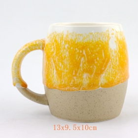 Artisan Natural Clay and Terracotta Ceramic Barrel Mug Reactive Glaze Drop