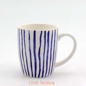 White and Blue Stripes Porcelain Cream Pitcher Water Pitcher