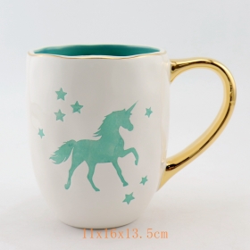 Unicorn Coffee Mug 25oz Gold Handle Debossed Finish